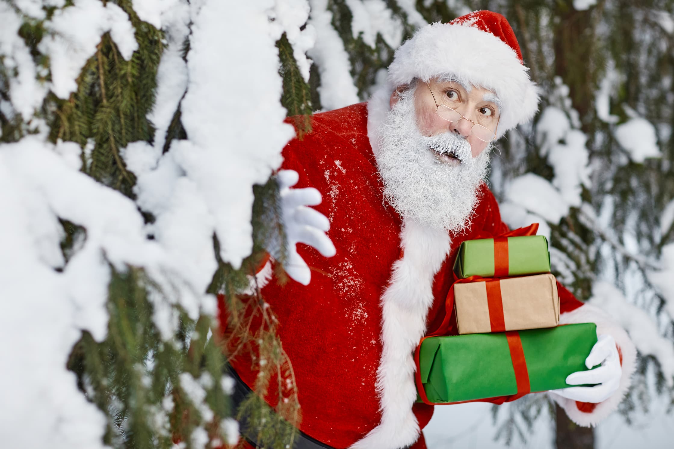 Santa Claus holding gifts.